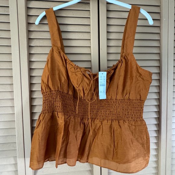 J Crew Smocked-waist Tank in Silk-cotton Voile, L, Mustard - Picture 4 of 4